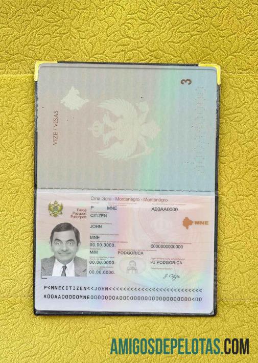 Foto do passaporte de Montenegro exemplo